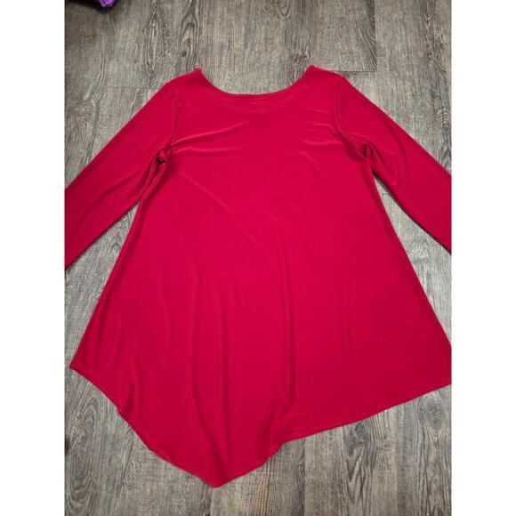 Clara Sun Woo Solid Red Asymmetrical Tunic Blouse Stretchy Made in USA Large - Picture 3 of 4